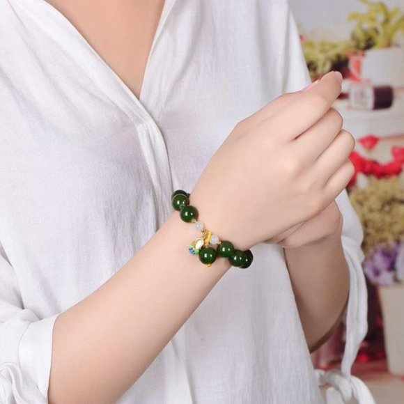 Natural Green Hetian Jade Bracelet For Women & Men - Picture 5 of 5